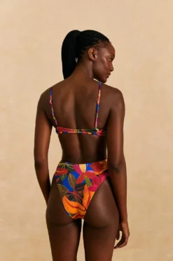 Farm Rio Blue Floral Tropical & Colorful Stripes High Waisted Bikini Bottom -Farm Rio Shop 310619 03