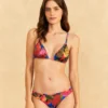 Farm Rio Blue Floral Tropical & Colorful Stripes Triangle Bikini Top