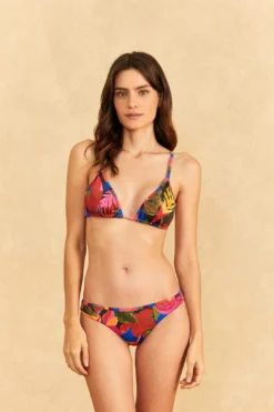 Farm Rio Blue Floral Tropical & Colorful Stripes Triangle Bikini Top