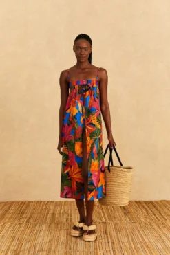 Farm Rio Blue Floral Tropical & Colorful Stripes Cover-Up