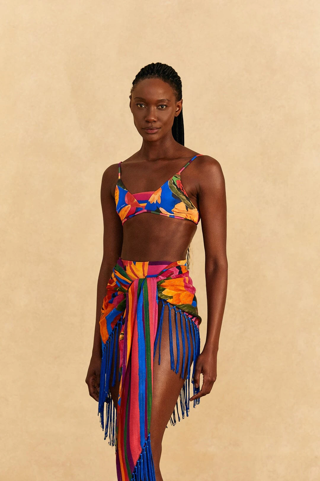 Farm Rio Blue Floral Tropical & Colorful Stripes Sarong 2 Farm Rio Blue Floral Tropical & Colorful Stripes Sarong - Image 2