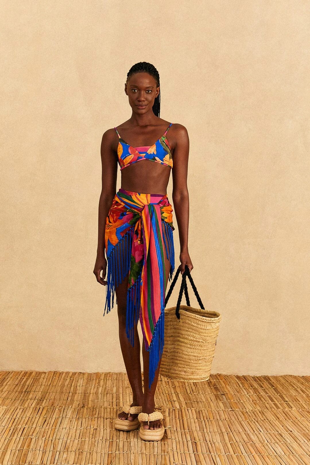 Farm Rio Blue Floral Tropical & Colorful Stripes Sarong 1 Farm Rio Blue Floral Tropical & Colorful Stripes Sarong