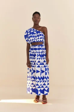 Farm Rio Off-White Pitta Tiles One-Shoulder Maxi Dress