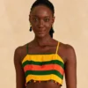 Farm Rio Yellow, Green & Red Striped Crop Top