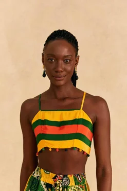 Farm Rio Yellow, Green & Red Striped Crop Top
