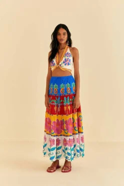Farm Rio Off-White Vivid Garden Maxi Skirt 8 Farm Rio Off-White Vivid Garden Maxi Skirt -Farm Rio Shop 310663 03