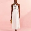 Farm Rio Off-White Embroidered Midi Dress