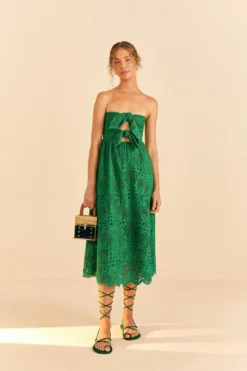 Farm Rio Green Coconut Tree Richelieu Midi Dress