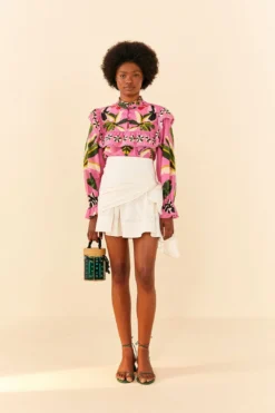 Farm Rio White Knot Organic Cotton Mini Skirt