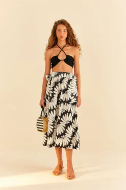 Farm Rio Black Copacabana Bow Midi Skirt