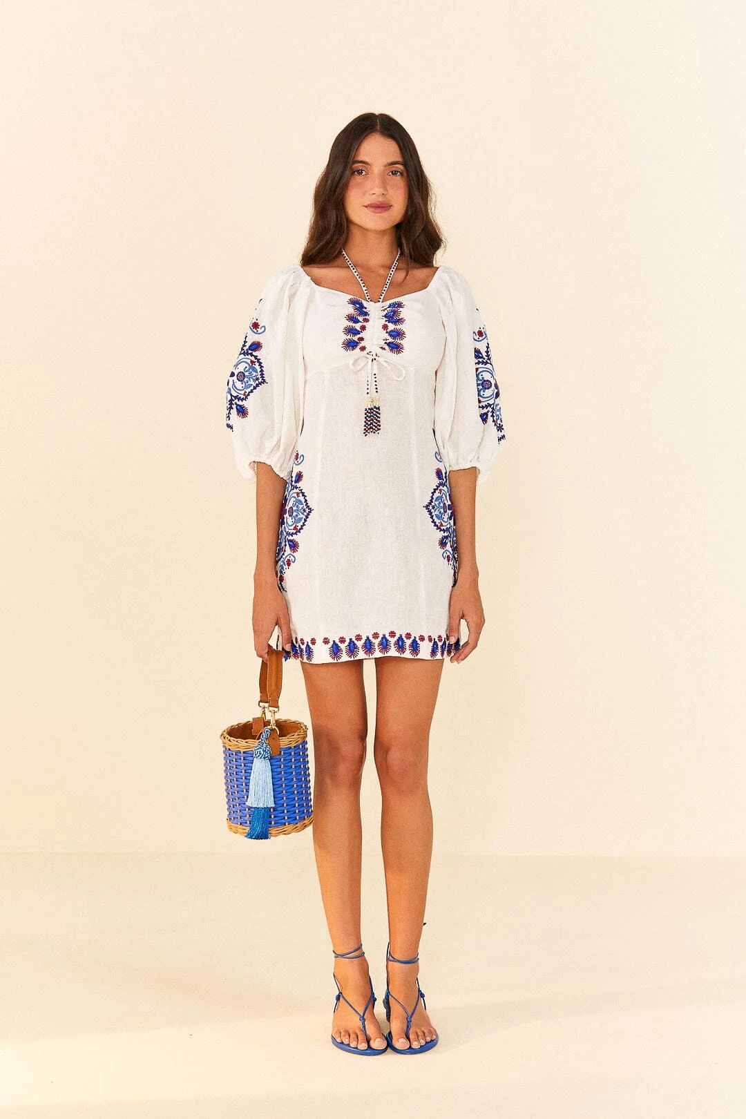Farm Rio Off-White Navy Embroidery Mini Dress 1 Farm Rio Off-White Navy Embroidery Mini Dress