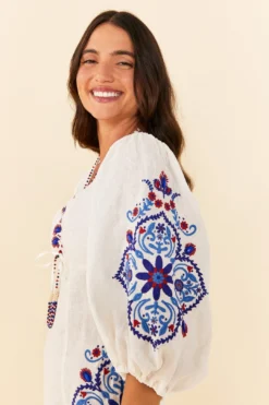 Farm Rio Off-White Navy Embroidery Mini Dress 8 Farm Rio Off-White Navy Embroidery Mini Dress -Farm Rio Shop 311390 03