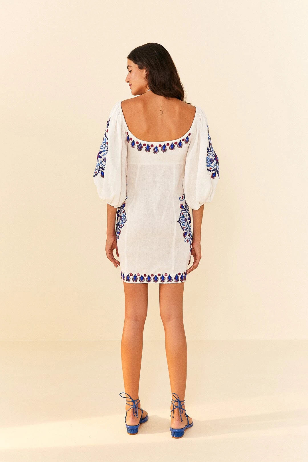 Farm Rio Off-White Navy Embroidery Mini Dress 4 Farm Rio Off-White Navy Embroidery Mini Dress - Image 4