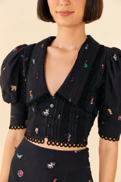 Farm Rio Zodiac Cross Stitch Crop Top