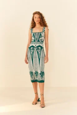 Farm Rio Off-White Macaw Elegance Knit Dress