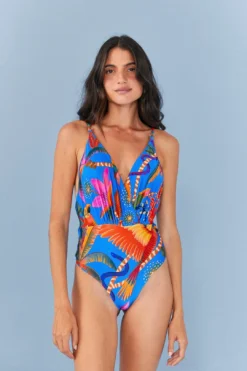 Farm Rio Blue Macaw Party One Piece Swimsuit -Farm Rio Shop 311701 04