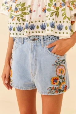 Farm Rio Summer Garden Embroidered Denim Shorts -Farm Rio Shop 311873 03