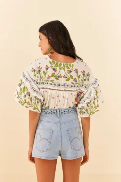 Farm Rio Summer Garden Embroidered Denim Shorts -Farm Rio Shop 311873 04