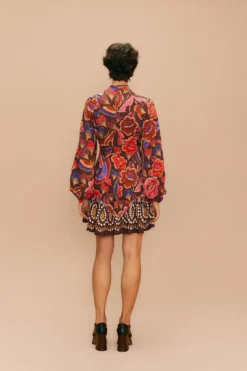 Farm Rio Brown Bright Flora Long Sleeve Mini Dress -Farm Rio Shop 311972 04