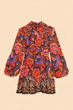 Farm Rio Brown Bright Flora Long Sleeve Mini Dress -Farm Rio Shop 311972 07