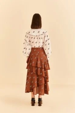 Farm Rio Caramel Embroidered Horses Layered Maxi Skirt -Farm Rio Shop 311980 03