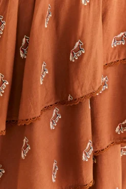 Farm Rio Caramel Embroidered Horses Layered Maxi Skirt -Farm Rio Shop 311980 04