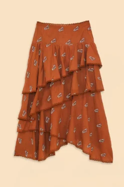 Farm Rio Caramel Embroidered Horses Layered Maxi Skirt -Farm Rio Shop 311980 05
