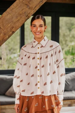 Farm Rio Off-White Embroidered Horses Blouse