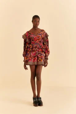 Farm Rio Brown Bright Flora Mini Skirt