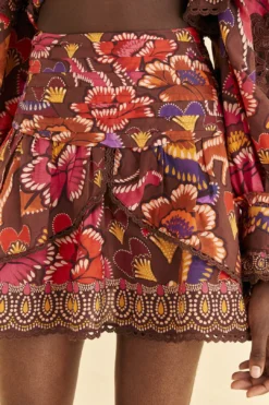 Farm Rio Brown Bright Flora Mini Skirt -Farm Rio Shop 312014 03