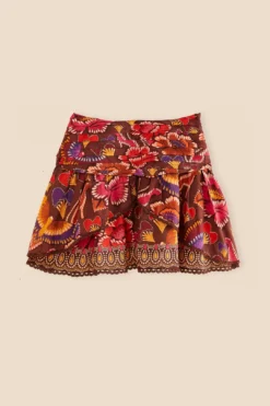 Farm Rio Brown Bright Flora Mini Skirt -Farm Rio Shop 312014 06