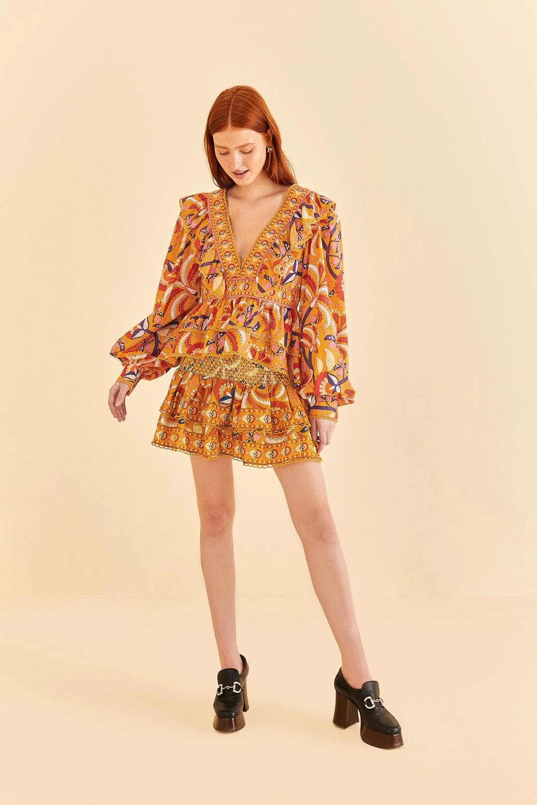 Farm Rio Yellow Palms Party Ruffle Blouse 2 Farm Rio Yellow Palms Party Ruffle Blouse - Image 2