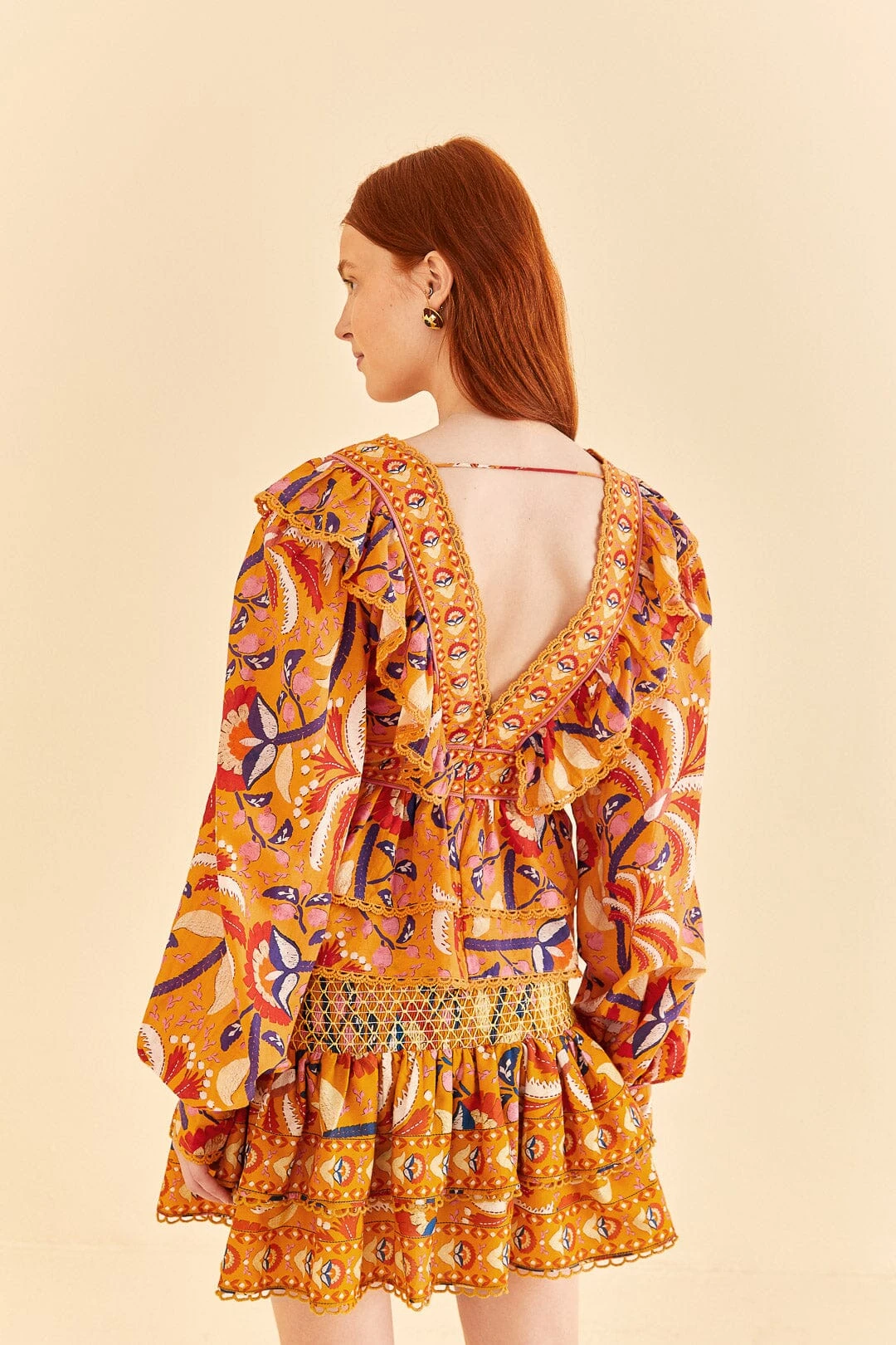 Farm Rio Yellow Palms Party Ruffle Blouse 4 Farm Rio Yellow Palms Party Ruffle Blouse - Image 4