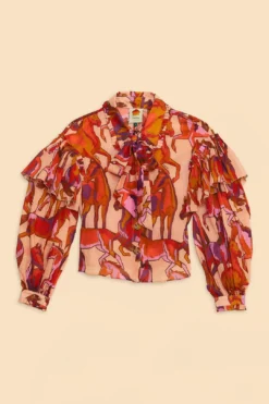 Farm Rio Rose Wild Horses Bow Neck Tie Blouse -Farm Rio Shop 312022 06