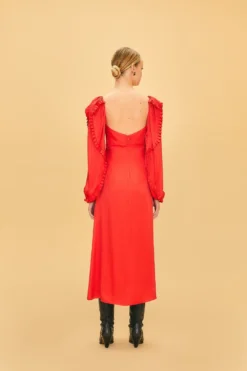 Farm Rio Red Heart Shaped Neckline Long Sleeve Midi Dress -Farm Rio Shop 312027 03