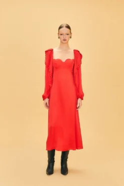Farm Rio Red Heart Shaped Neckline Long Sleeve Midi Dress -Farm Rio Shop 312027 04