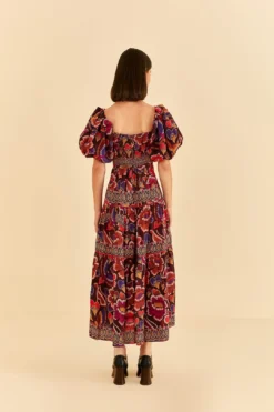 Farm Rio Brown Bright Flora Short Sleeve Midi Dress -Farm Rio Shop 312040 04