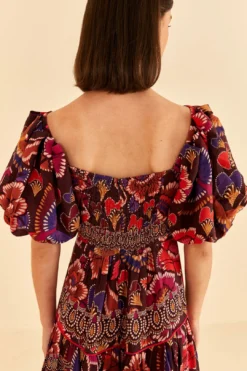 Farm Rio Brown Bright Flora Short Sleeve Midi Dress -Farm Rio Shop 312040 05