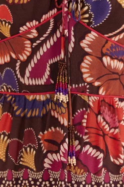 Farm Rio Brown Bright Flora Short Sleeve Midi Dress -Farm Rio Shop 312040 06