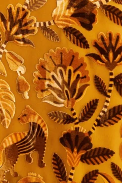 Farm Rio Golden Yellow Velvet One Shoulder Fringe Dress -Farm Rio Shop 312168 05