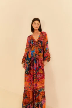 Farm Rio Vintage Wave Long Sleeve Maxi Dress