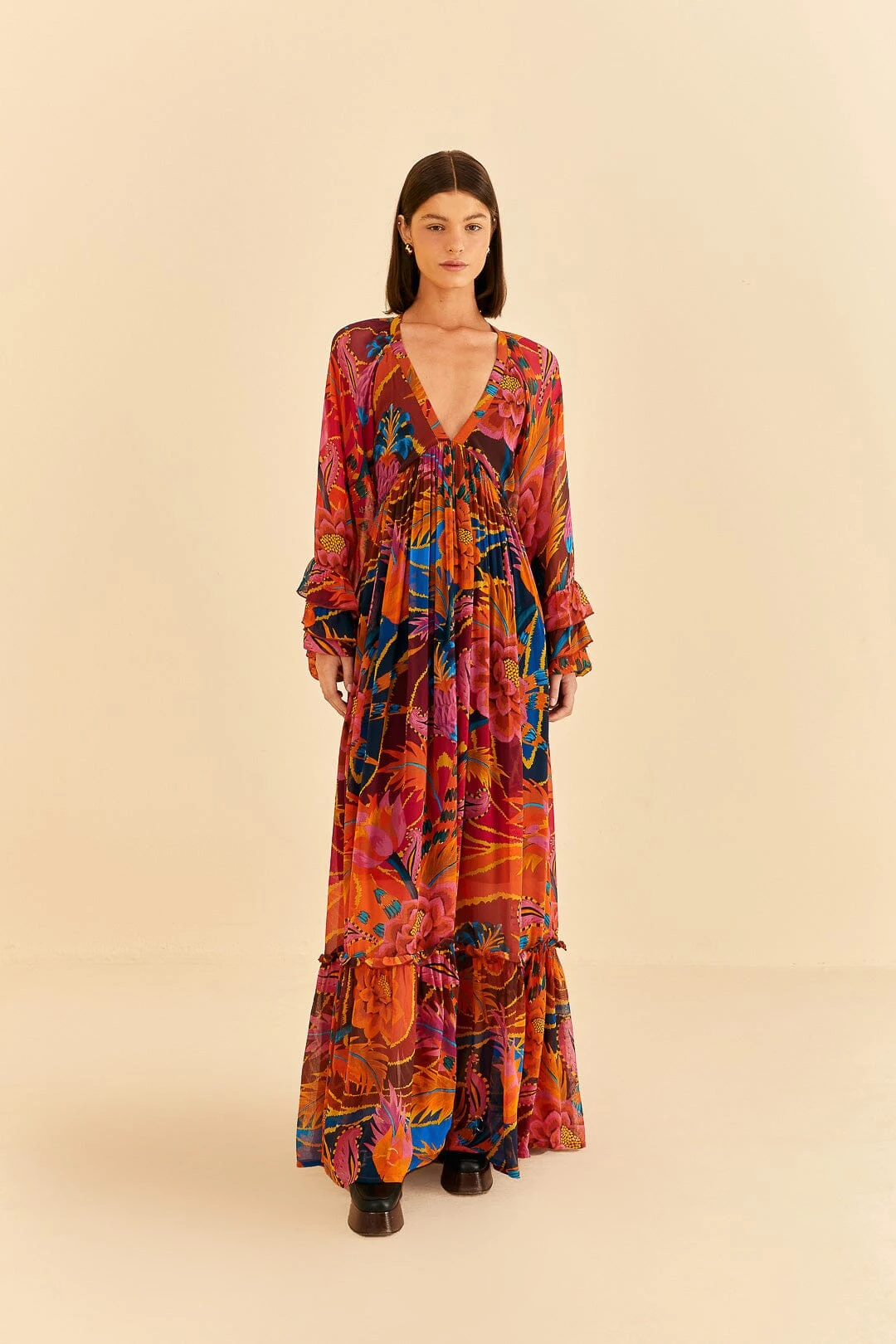 Farm Rio Vintage Wave Long Sleeve Maxi Dress 2 Farm Rio Vintage Wave Long Sleeve Maxi Dress - Image 2