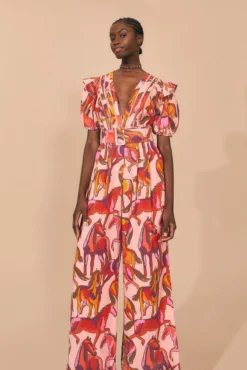 Farm Rio Rose Wild Horses Pleated Short Sleeve Jumpsuit -Farm Rio Shop 312232 02 1