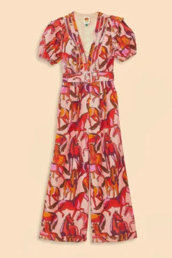 Farm Rio Rose Wild Horses Pleated Short Sleeve Jumpsuit -Farm Rio Shop 312232 06 1