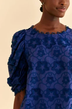 Farm Rio Navy Blue 3d Star Texture Blouse -Farm Rio Shop 312282 03