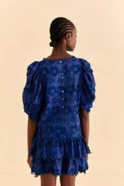 Farm Rio Navy Blue 3d Star Texture Blouse -Farm Rio Shop 312282 04