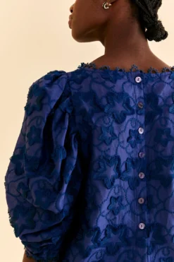 Farm Rio Navy Blue 3d Star Texture Blouse -Farm Rio Shop 312282 05