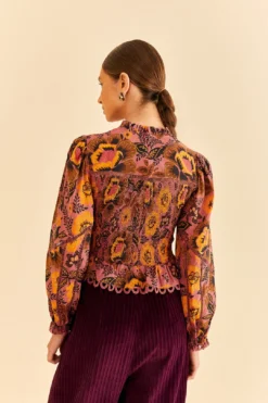 Farm Rio Blush Garden Bloom Smocked Blouse -Farm Rio Shop 312287 03