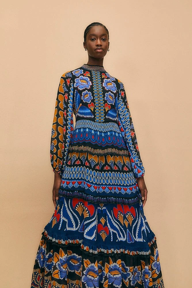 Farm Rio Black Ainika Sparkle Long Sleeve Maxi Dress 1 Farm Rio Black Ainika Sparkle Long Sleeve Maxi Dress