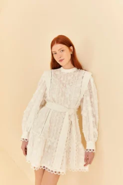 Farm Rio Off-White 3d Flower Pleated Mini Dress